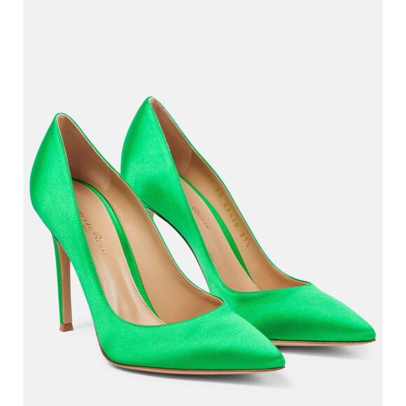 Gianvito Rossi 105 Green Satin Pumps 39 • Classic Pointed Toe Heels w/ Box